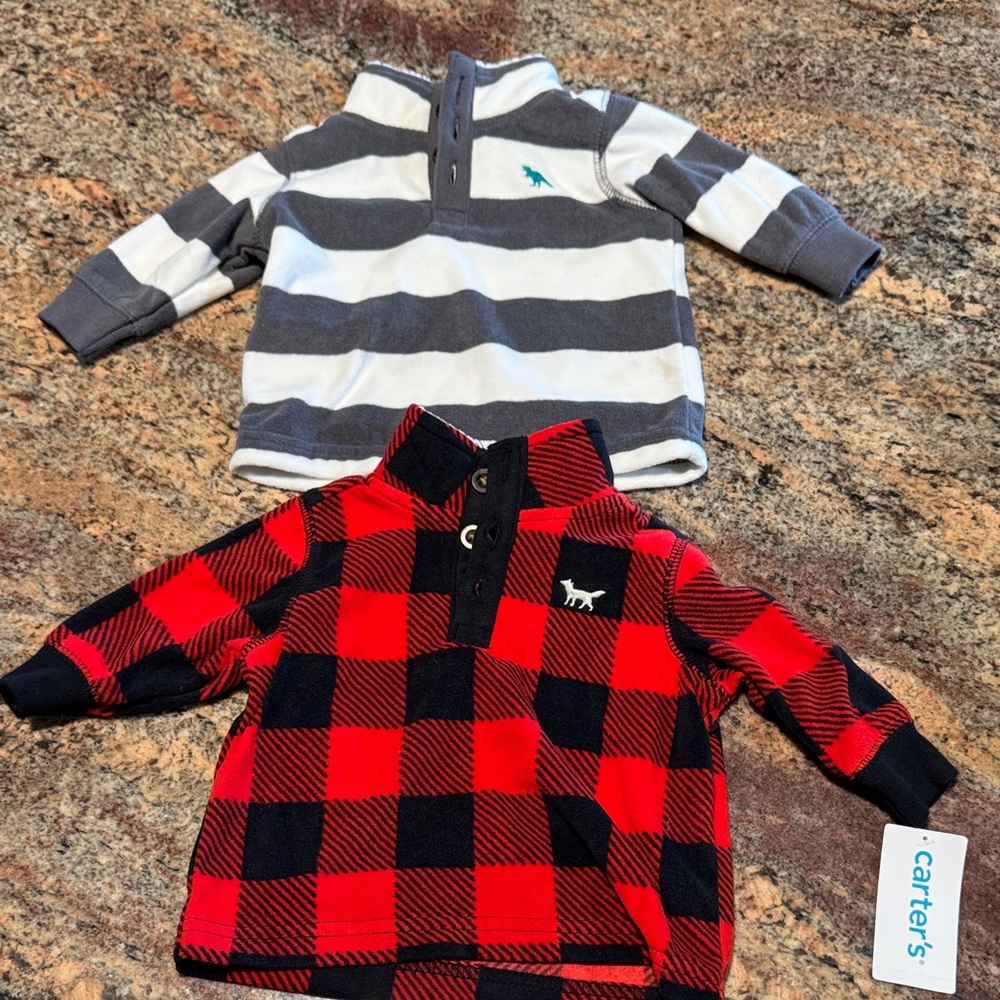 Carter's Red Plaid and Gray Striped Kids Sweaters